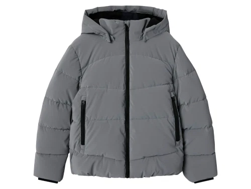 Grå puffer jakke fra Name It med aftagelig hætte