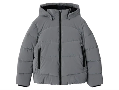 Grå puffer jakke fra Name It med aftagelig hætte