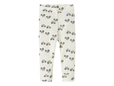 Name it leggings i merinould råhvid med traktorer set forfra