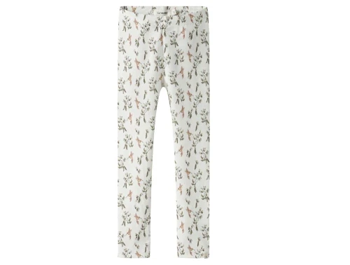 Leggings fra Lil\' Atelier i coconut milk med kolibriprint og elastik i taljen