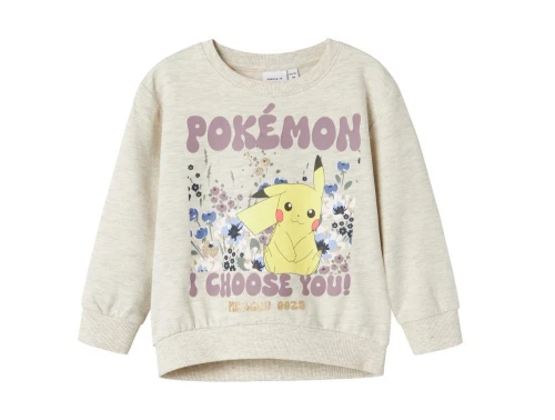 NAME IT MINI sweatshirt råhvid (peyote melange) med Pikachu print