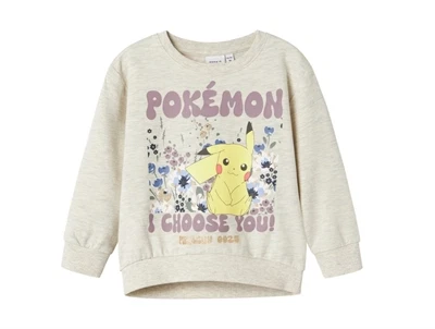 NAME IT MINI sweatshirt råhvid (peyote melange) med Pikachu print