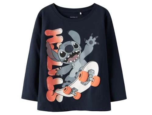 Name It MINI langærmet t-shirt i mørkeblå nuance med Stitch print