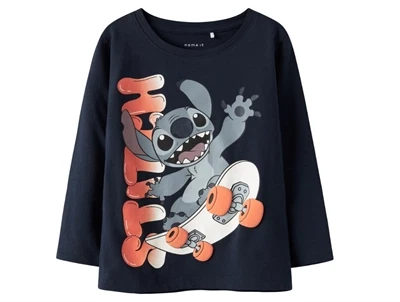 Name It MINI langærmet t-shirt i mørkeblå nuance med Stitch print