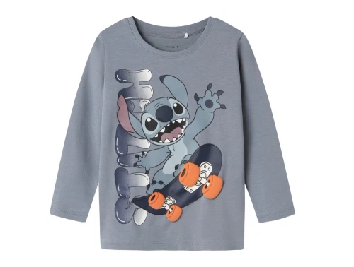 Name It MINI langærmet t-shirt i gråblå nuance med Stitch print