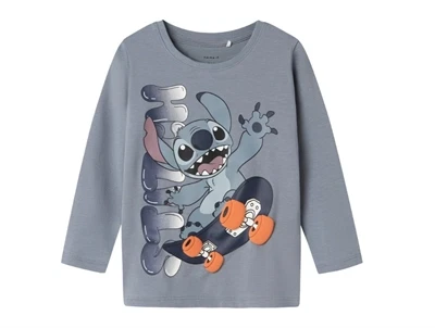 Name It MINI langærmet t-shirt i gråblå nuance med Stitch print