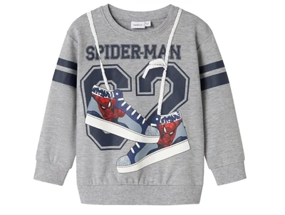 Name It MINI sweatshirt i grå nuance med Spiderman print og snøredetalje