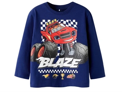 Name It MINI langærmet t-shirt i blå nuance med Blaze print