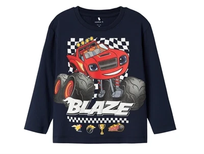 Name It MINI langærmet t-shirt i mørkeblå nuance med Blaze print