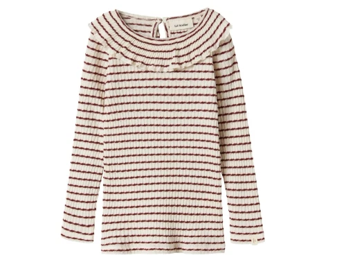 Lil\' Atelier MINI stribet top i hot chocolate med flæsedetalje