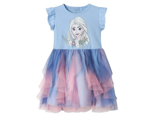 Blå Name It kjole med Elsa-print og tylskørt