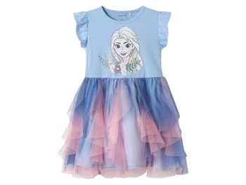 Blå Name It kjole med Elsa-print og tylskørt