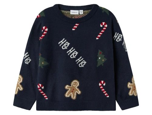 Name It julesweater navy med kagemænd og juletræer