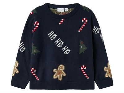 Name It julesweater navy med kagemænd og juletræer