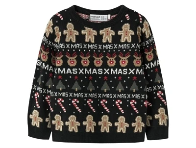 Name It julesweater sort med rensdyr og kagemænd