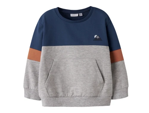 name it mini sweatshirt insignia blue med farveblok og broderi forside