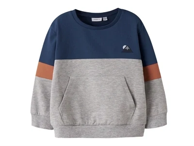 name it mini sweatshirt insignia blue med farveblok og broderi forside