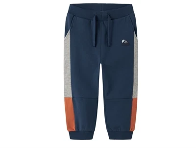 name it mini sweatbukser i blå insignia blue med farvepaneler og broderet 