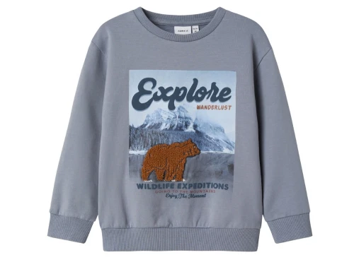 name it mini sweatshirt tradewinds med bjørnebroderi og fotoprint forside