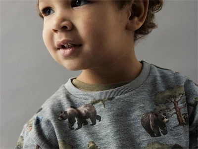 name it mini sweatshirt grey melange med skovdyr print på barn