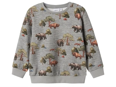 name it mini sweatshirt grey melange med skovdyr print forside