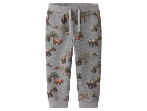 name it mini bukser grey melange med skovdyr print