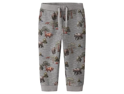 name it mini bukser grey melange med skovdyr print