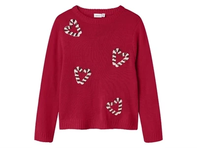 Name It juletrøje i jester red med paliet hjerter