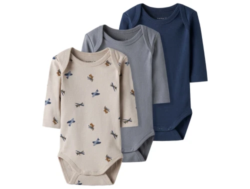 Name It body 3-pak i farverne peyote, tradewinds og insignia blue med flyprint