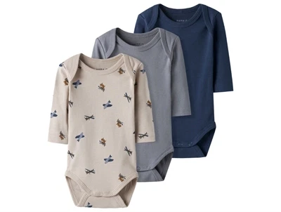 Name It body 3-pak i farverne peyote, tradewinds og insignia blue med flyprint