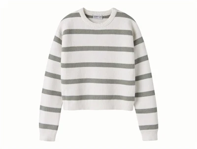 Name It striktrøje i cloud dancer med shadow striber set forfra