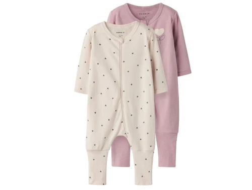 Name It natdragt 2-pak i farverne summer sand og deauville mauve med hjerteprint