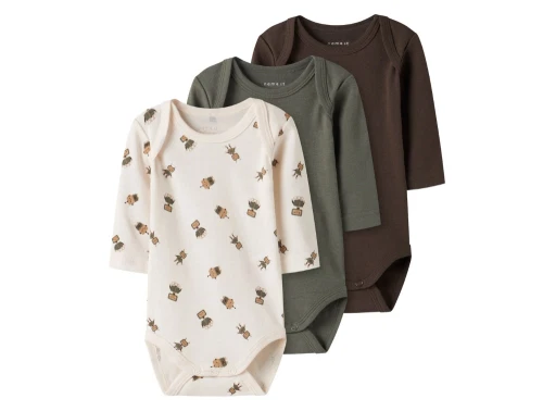 Name It body 3-pak i farverne jet stream, tea leaf og bracken med print