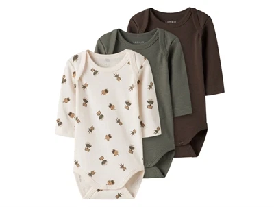 Name It body 3-pak i farverne jet stream, tea leaf og bracken med print