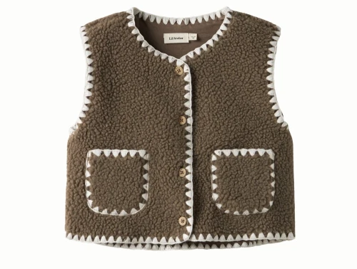 Lil\' Atelier teddyvest i brun nuance med knapper og frontlommer