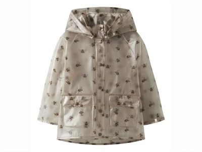 Lil' Atelier regnjakke i råhvid nuance med bi-print og hætte
