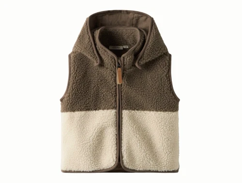 Lil\' Atelier teddyvest i råhvid og brun med lynlås og hætte