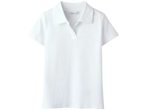 name it polo-shirt i hvid med ribstruktur og krave, set forfra