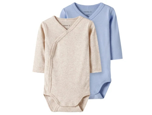 Name It body 2-pak i farverne chambray blue og peyote melange med wraplukning