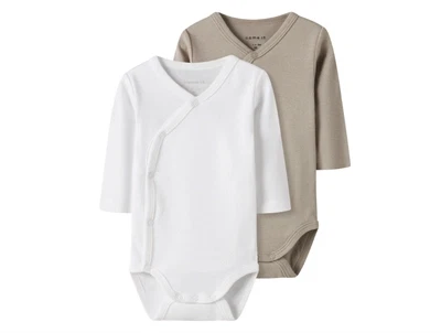 Name It body 2-pak i farverne pure cashmere og bright white med wraplukning