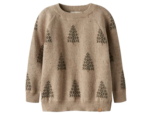 Lil\' Atelier striktrøje i oxford tan med juletræsmønster