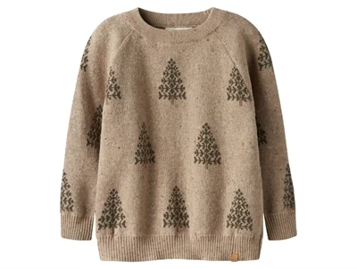Lil' Atelier striktrøje i oxford tan med juletræsmønster