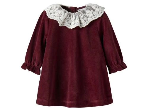 Name It Baby velourkjole burgundy med blondekrave forside