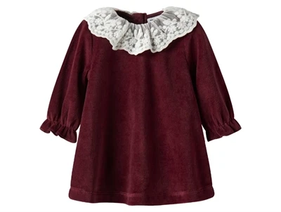 Name It Baby velourkjole burgundy med blondekrave forside