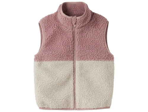 Name It teddyvest i woodrose og offwhite med høj hals forside