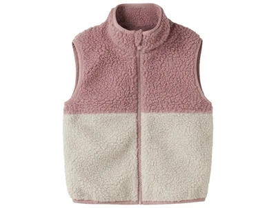 Name It teddyvest i woodrose og offwhite med høj hals forside