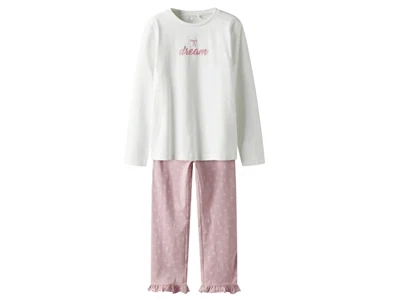 pyjamas fra Name It i hvid og lyserød med dream print