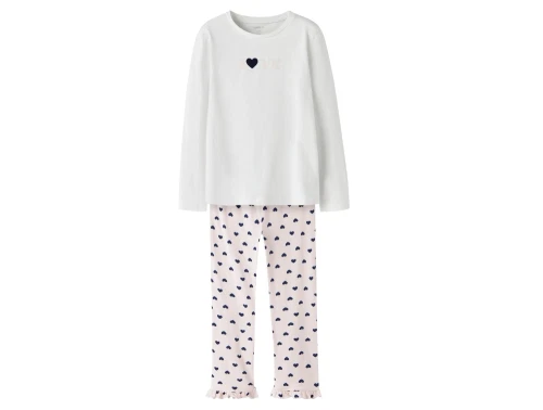 pyjamas fra Name It i hvid og rosa med hjerteprint