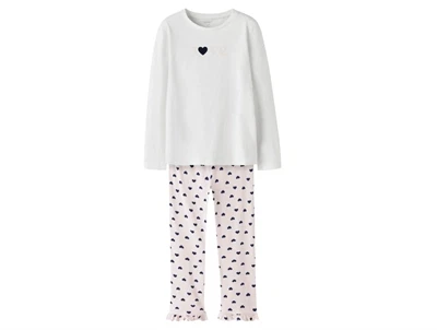 pyjamas fra Name It i hvid og rosa med hjerteprint