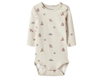 Name It body råhvid peyote melange i rib med legetøjsprint foran
